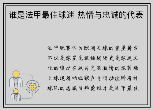 谁是法甲最佳球迷 热情与忠诚的代表
