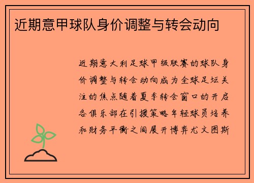 近期意甲球队身价调整与转会动向