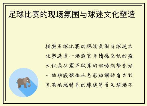 足球比赛的现场氛围与球迷文化塑造